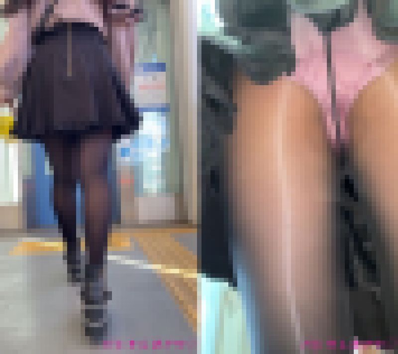 【光沢黒パンスト】スカート差し込み　地雷系女子　帰路　電車　追跡撮り サンプル画像
